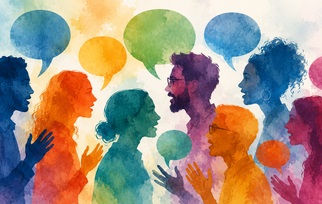 Illustration of people engaged in dialogue and collaborative conversation