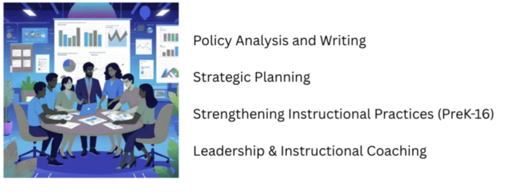 Collaborative planning team. Technical assistance includes policy analysis and writing, strategic planning, strengthening instructional practices (PreK–16), and leadership and instructional coaching.